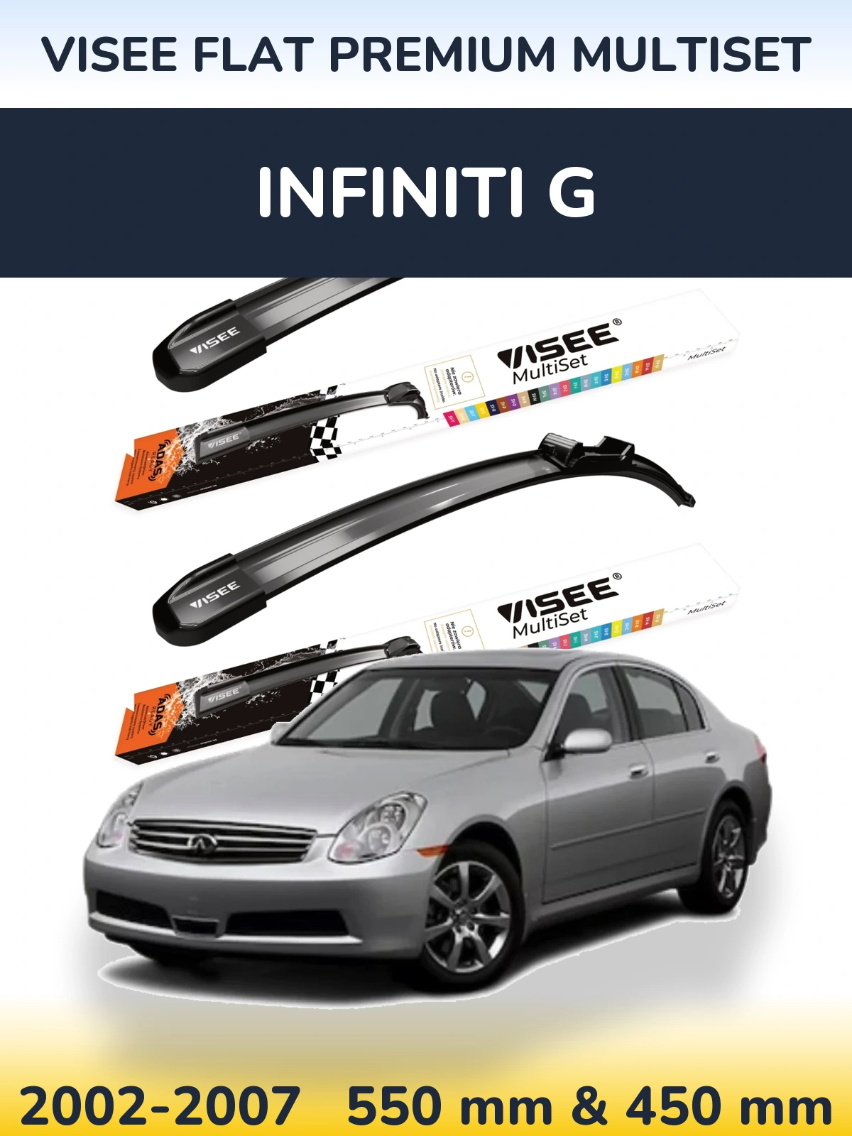 Front wiper blade set VISEE FLAT PREMIUM MultiSet 550 & 450 mm for Infiniti G 2002-2007