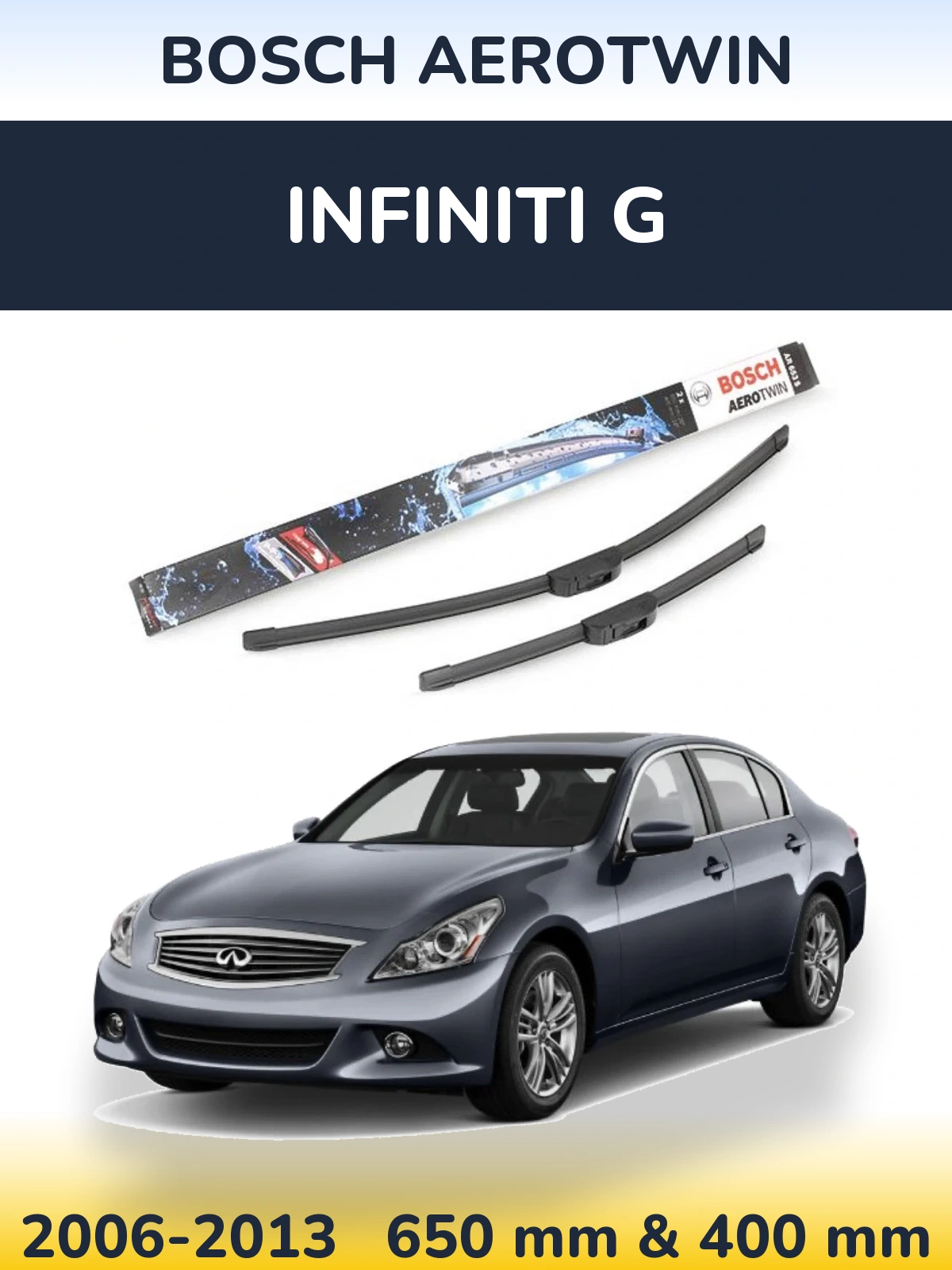 Front wiper blade set BOSCH AeroTwin 650 & 400 mm for Infiniti G 2006-2013