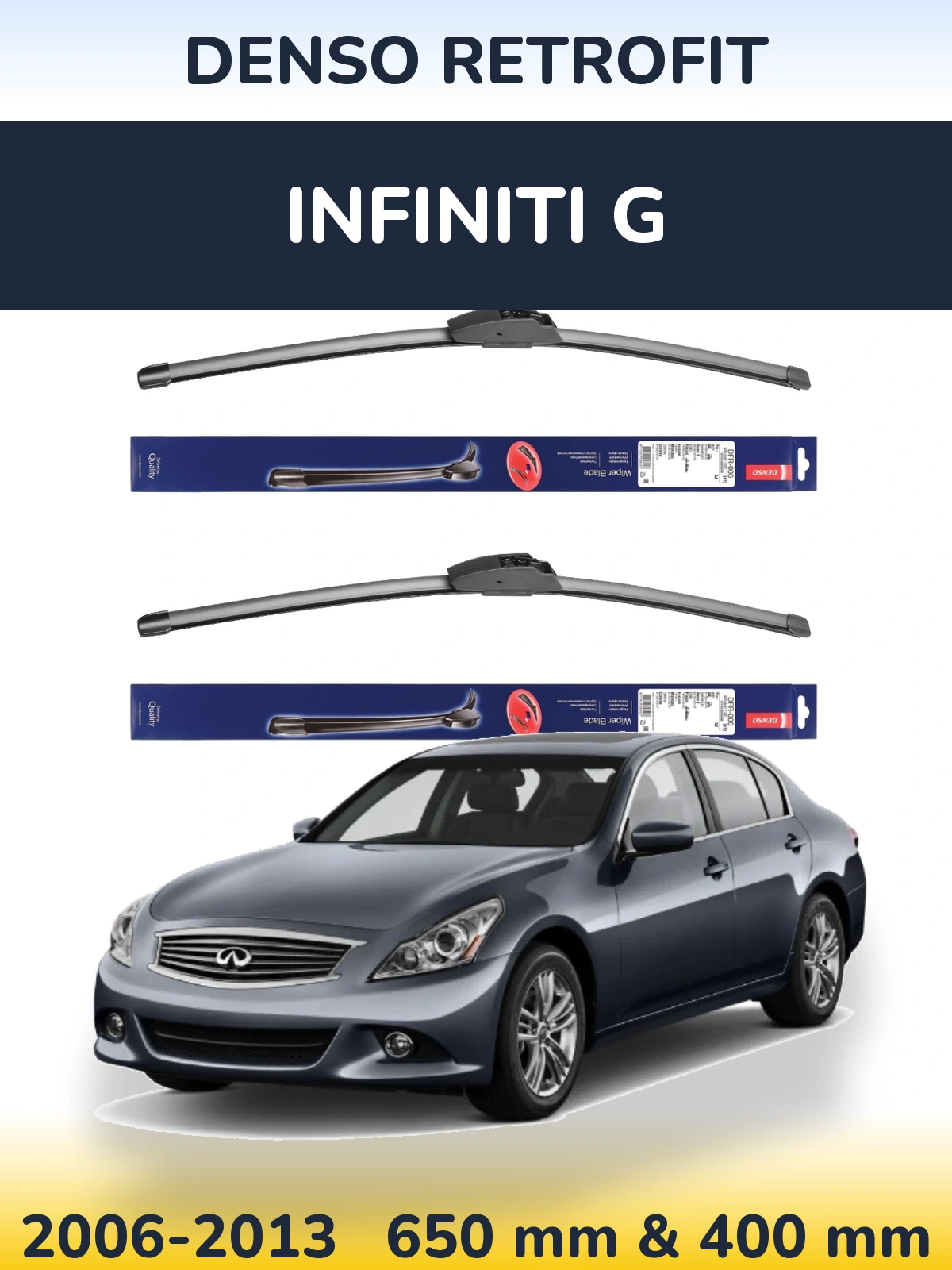 Front wiper blade set Denso Retrofit 650 & 400 mm for Infiniti G 2006-2013