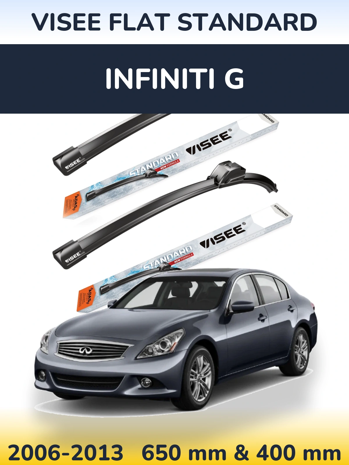 Комплект передніх щіток VISEE FLAT STANDARD 650 & 400 мм для Infiniti G 2006-2013