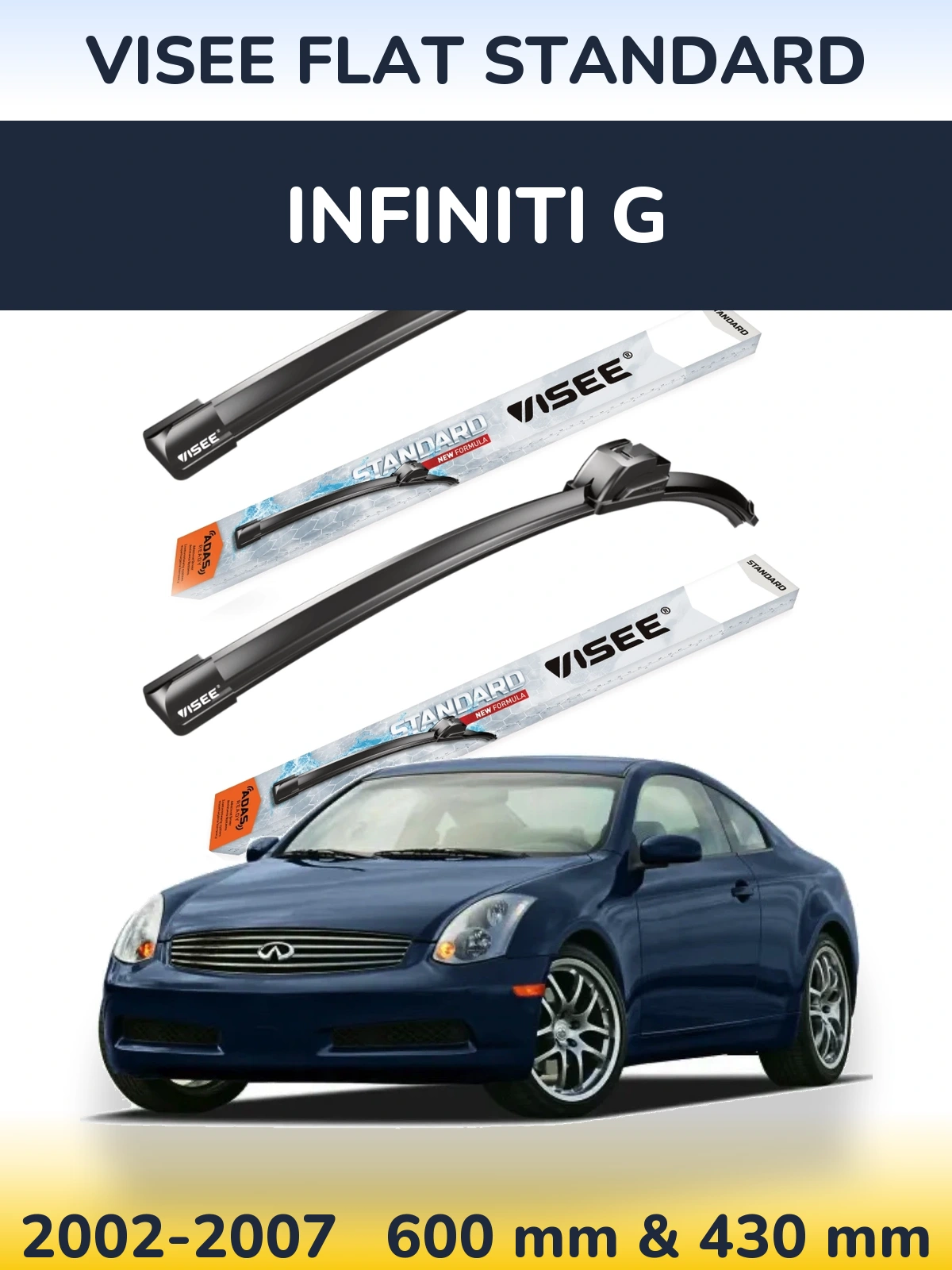 Комплект передніх щіток VISEE FLAT STANDARD 600 & 430 мм для Infiniti G 2002-2007