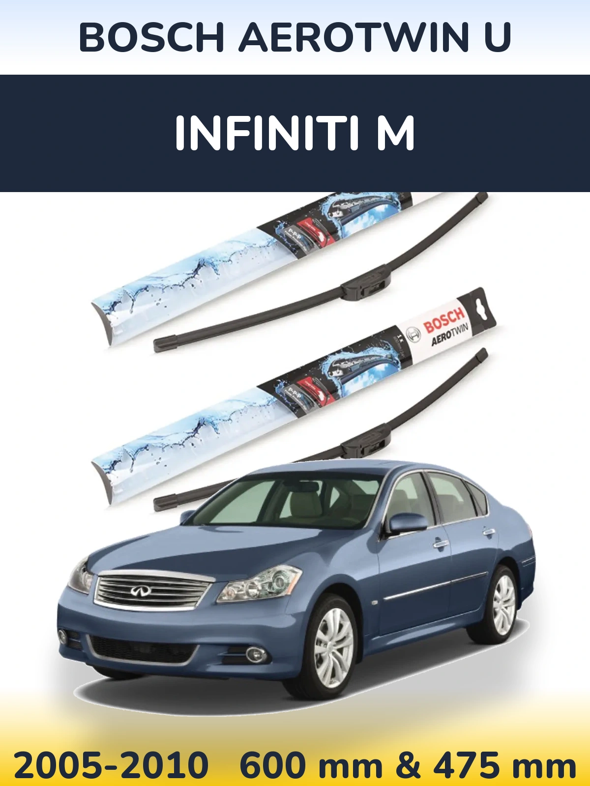 Front wiper blade set BOSCH AeroTwin U 600 & 475 mm for Infiniti M 2005-2010