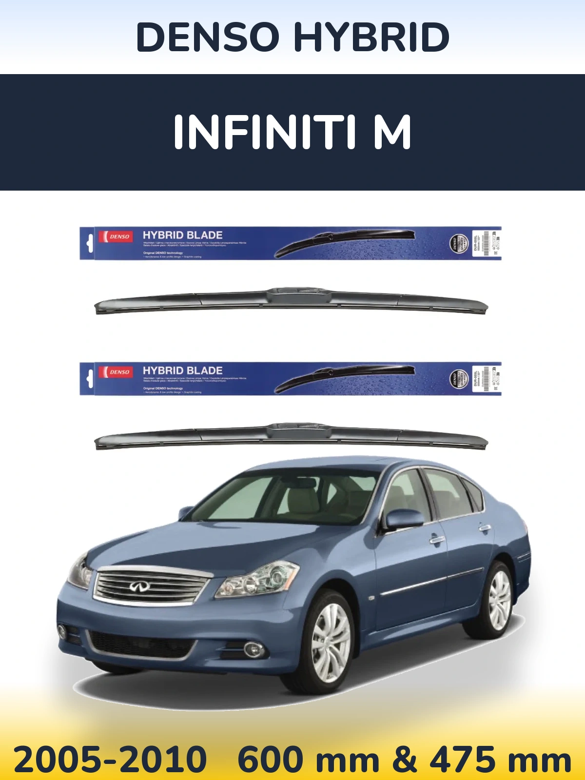 Front wiper blade set Denso Hybrid 600 & 475 mm for Infiniti M 2005-2010