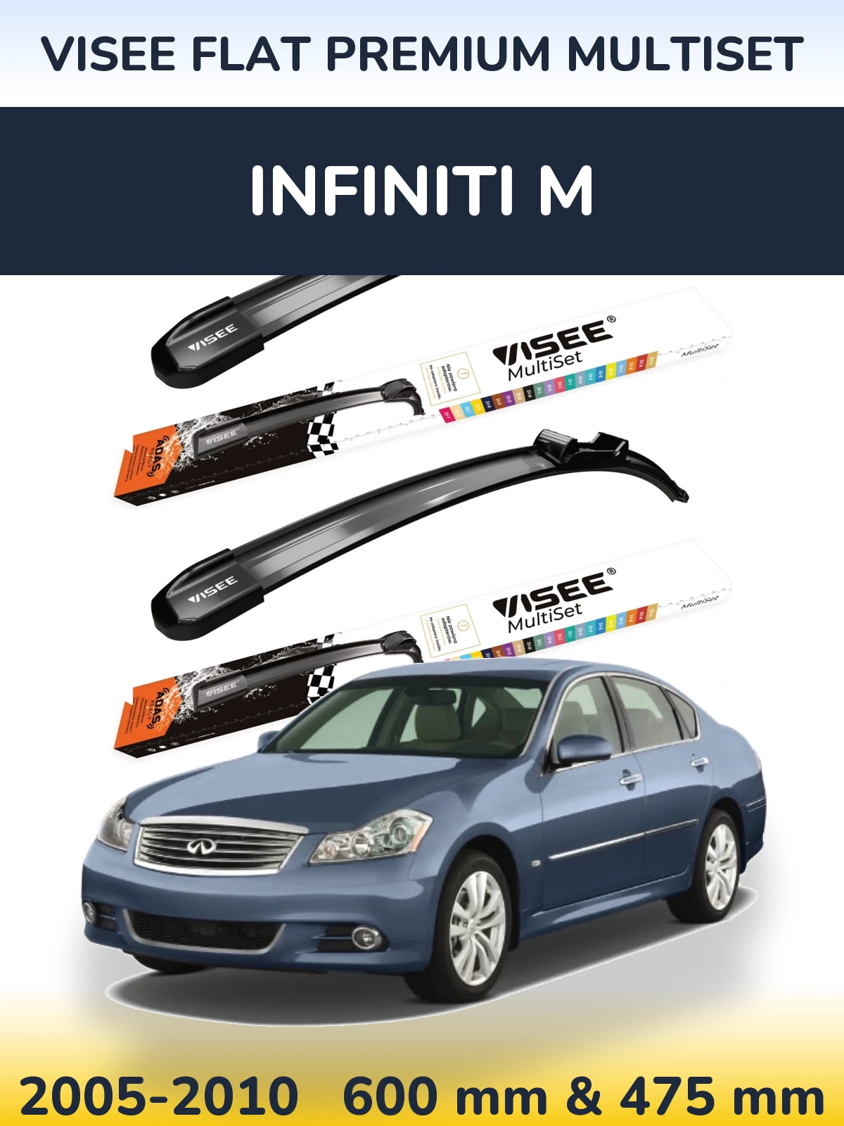 Front wiper blade set VISEE FLAT PREMIUM MultiSet 600 & 475 mm for Infiniti M 2005-2010