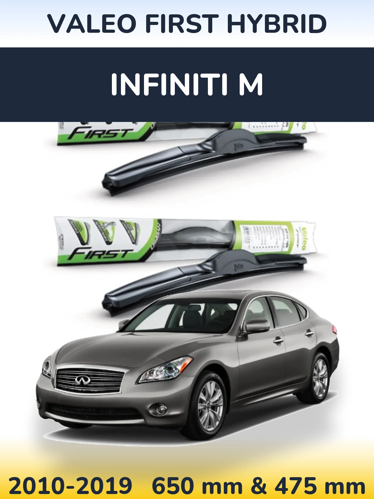 Front wiper blade set Valeo First Hybrid 650 & 475 mm for Infiniti M 2010-2019