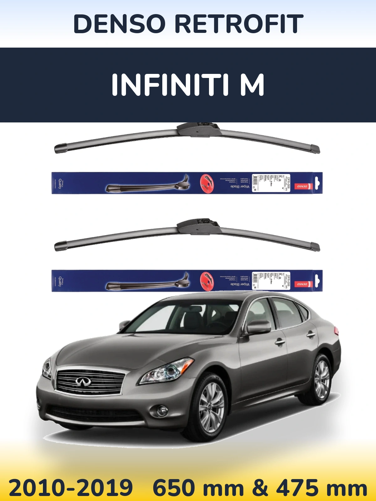 Front wiper blade set Denso Retrofit 650 & 475 mm for Infiniti M 2010-2019
