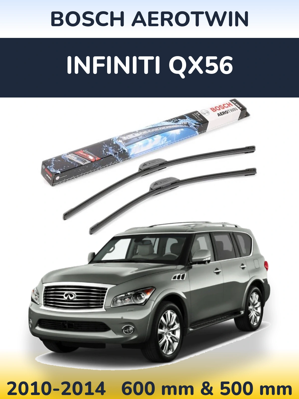 Front wiper blade set BOSCH AeroTwin 600 & 500 mm for Infiniti QX56 2010-2014