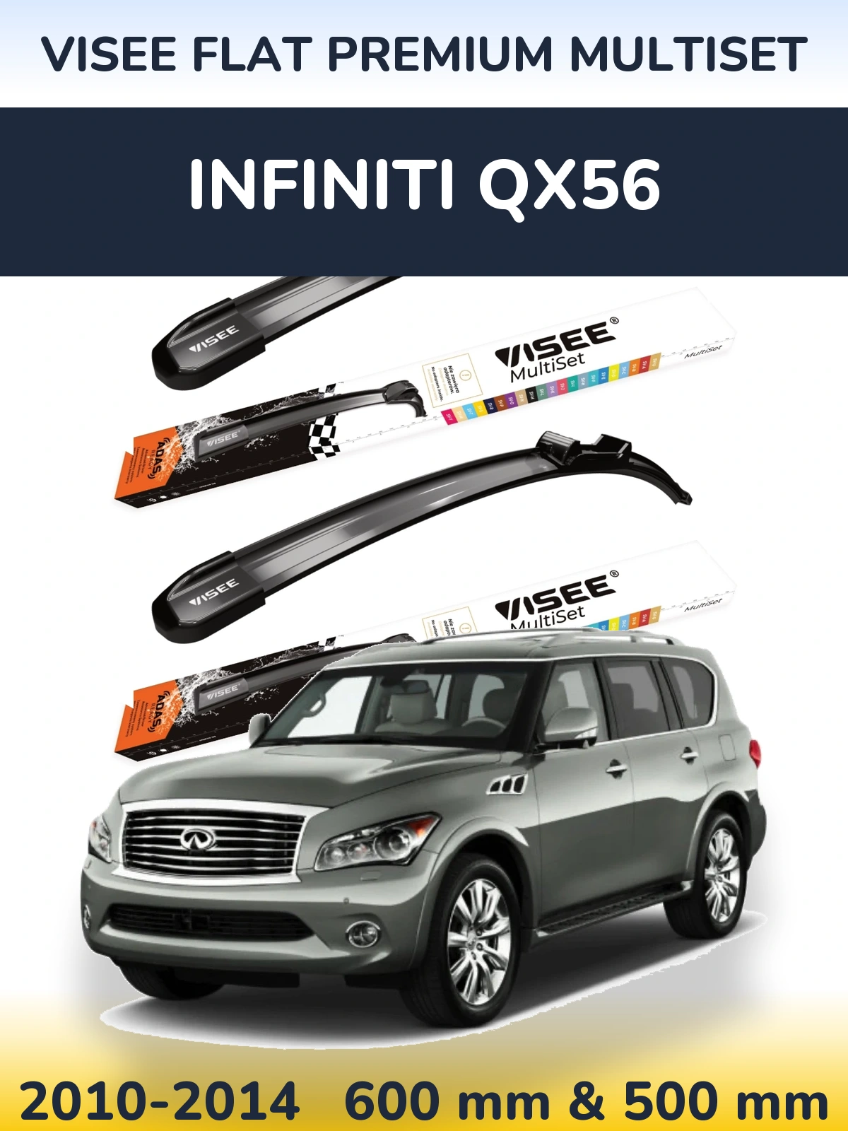 Front wiper blade set VISEE FLAT PREMIUM MultiSet 600 & 500 mm for Infiniti QX56 2010-2014