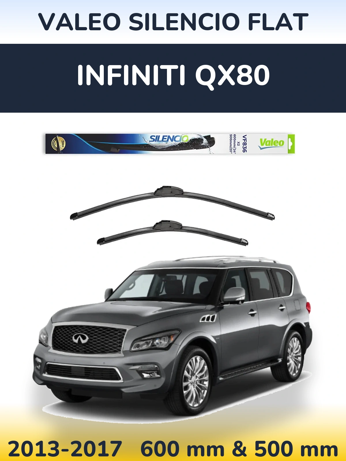 Комплект передних дворников Valeo Silencio Flat 600 & 500 мм для Infiniti QX80 2013-2017