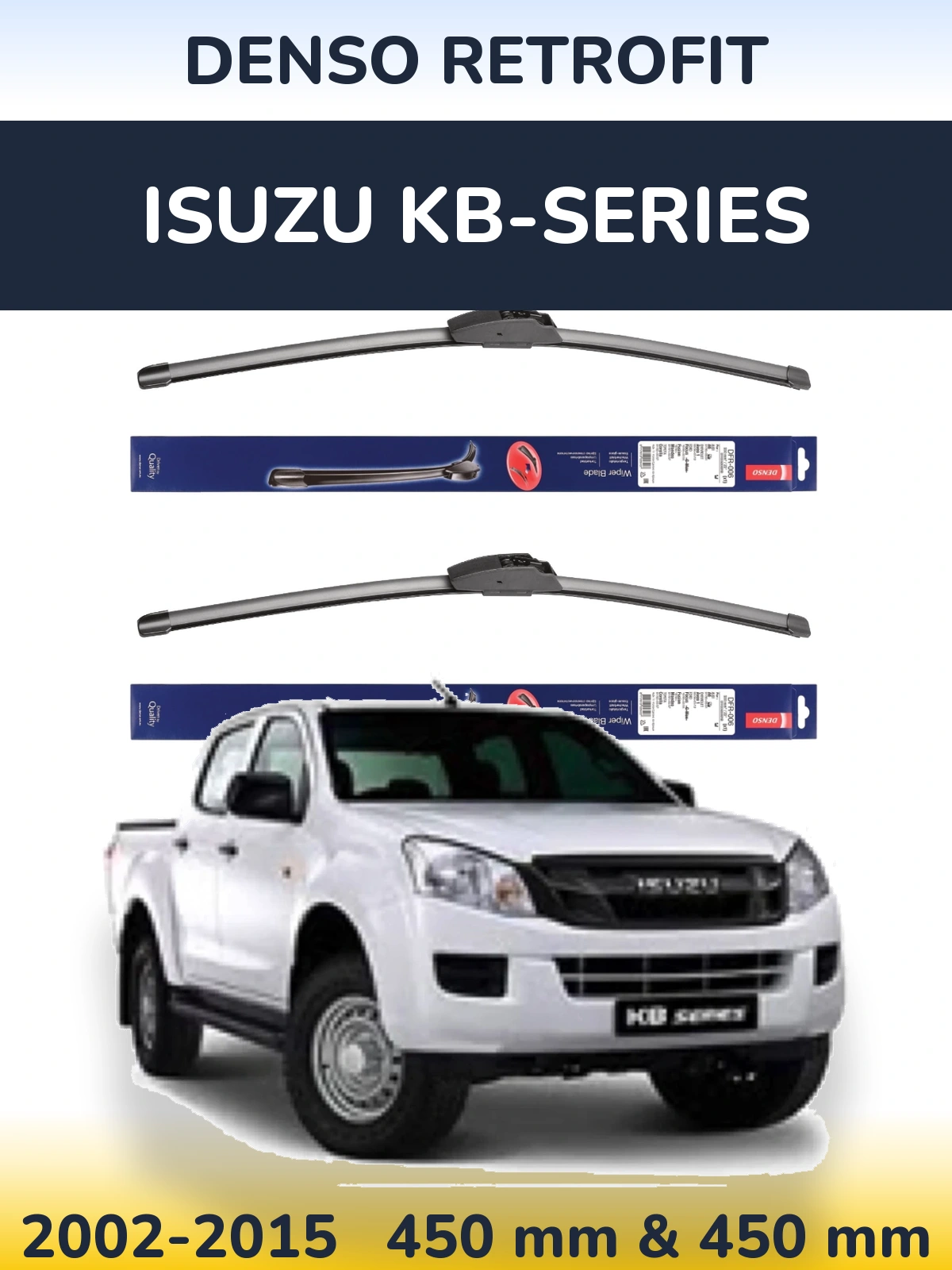 Front wiper blade set Denso Retrofit 450 & 450 mm for Isuzu KB-Series 2002-2015