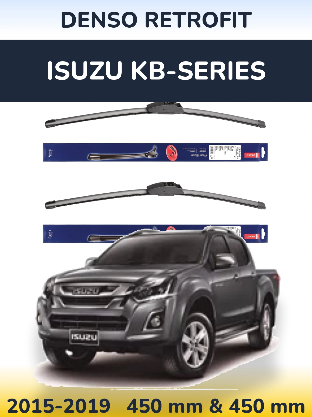 Front wiper blade set Denso Retrofit 450 & 450 mm for Isuzu KB-Series 2015-2019