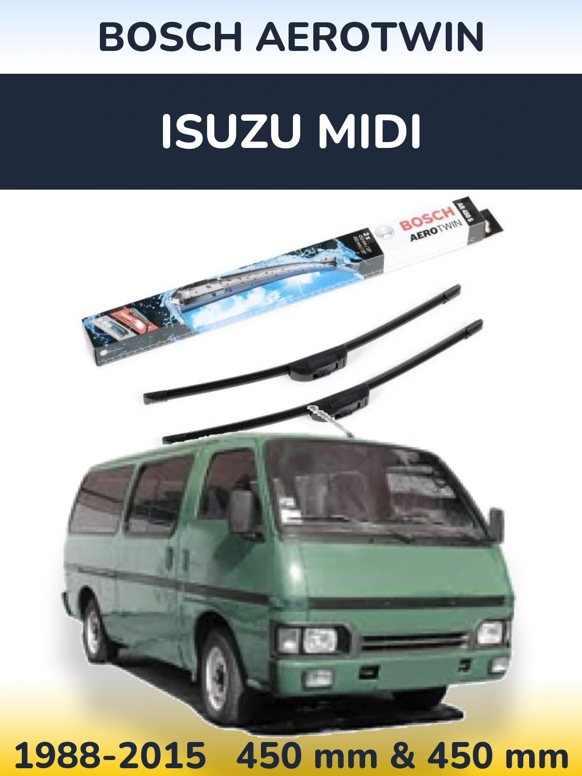 Front wiper blade set BOSCH AeroTwin 450 & 450 mm for Isuzu Midi 1988-2015