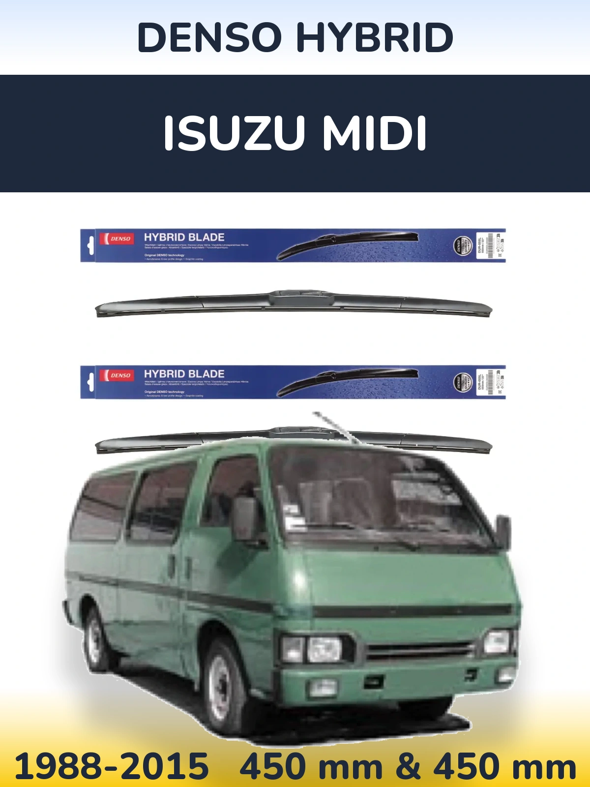 Front wiper blade set Denso Hybrid 450 & 450 mm for Isuzu Midi 1988-2015