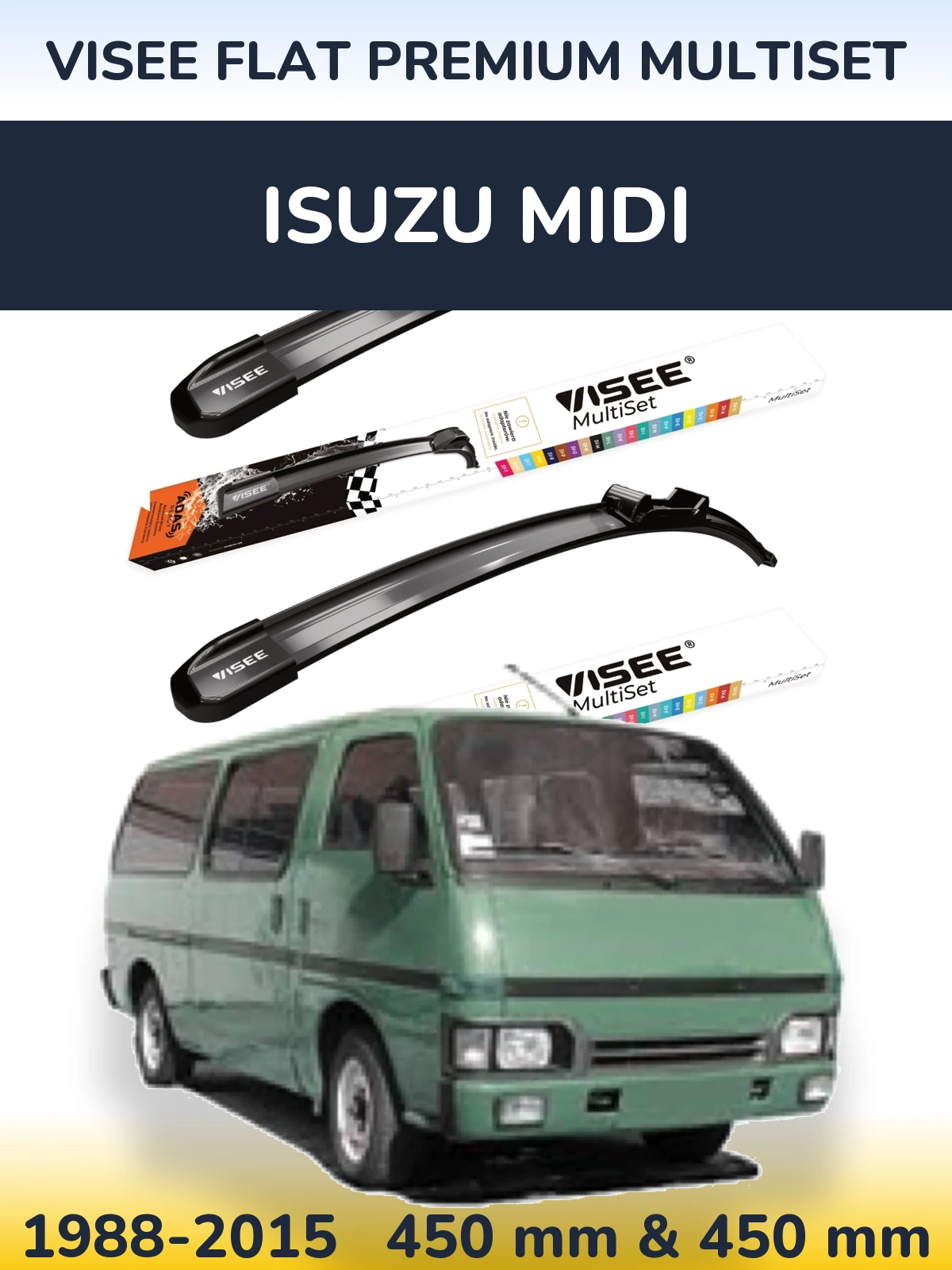 Front wiper blade set VISEE FLAT PREMIUM MultiSet 450 & 450 mm for Isuzu Midi 1988-2015