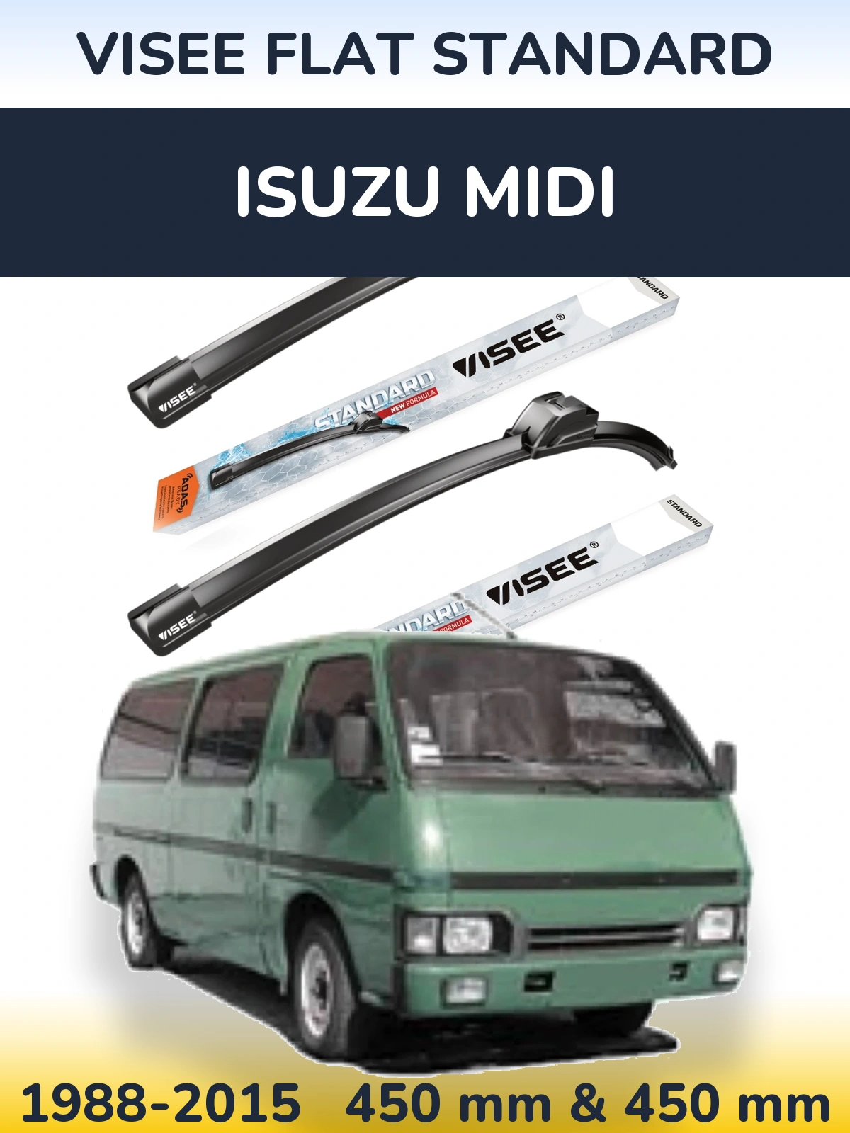 Front wiper blade set VISEE FLAT STANDARD 450 & 450 mm for Isuzu Midi 1988-2015