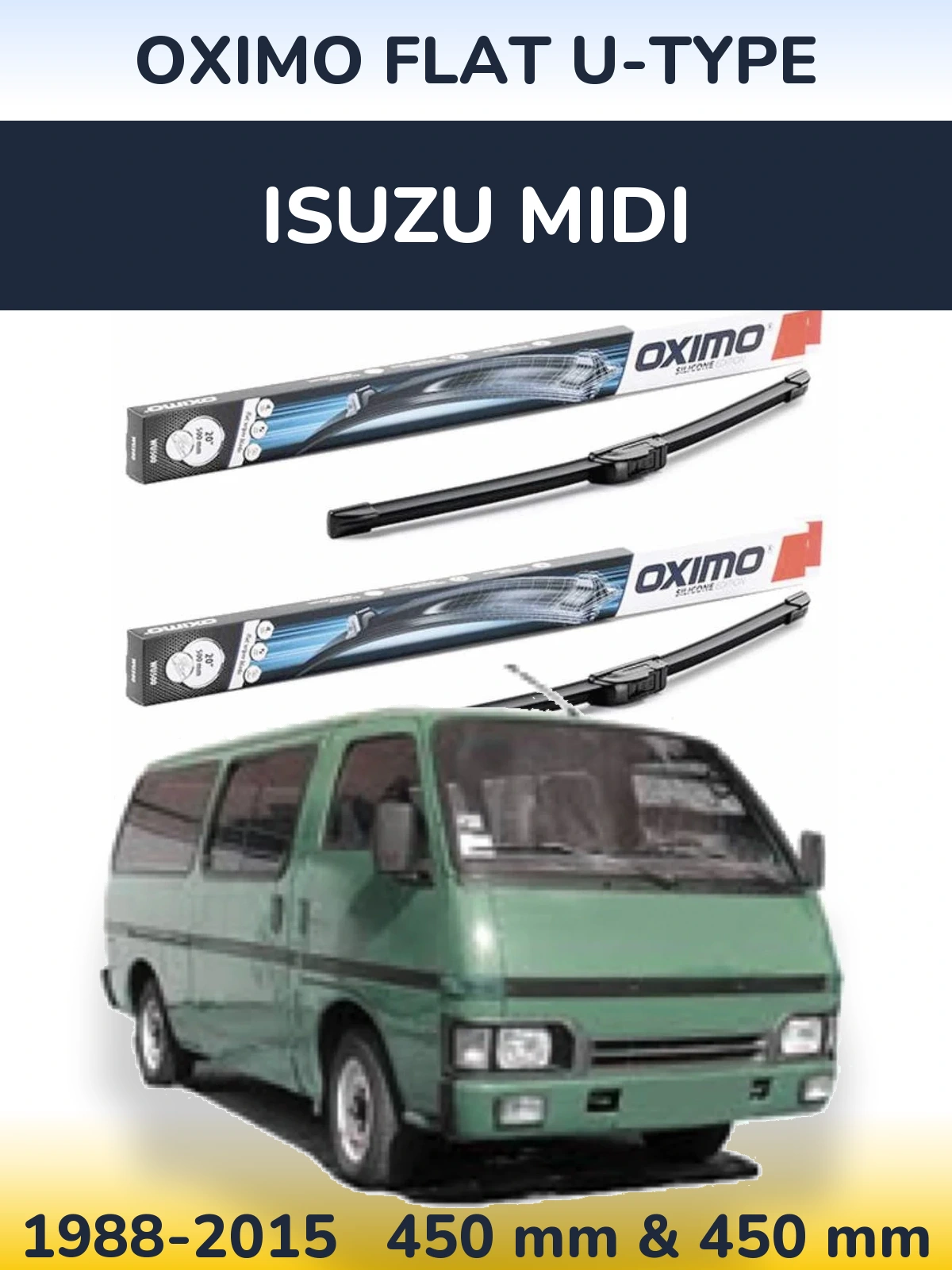 Front wiper blade set Oximo Flat U-type 450 & 450 mm for Isuzu Midi 1988-2015
