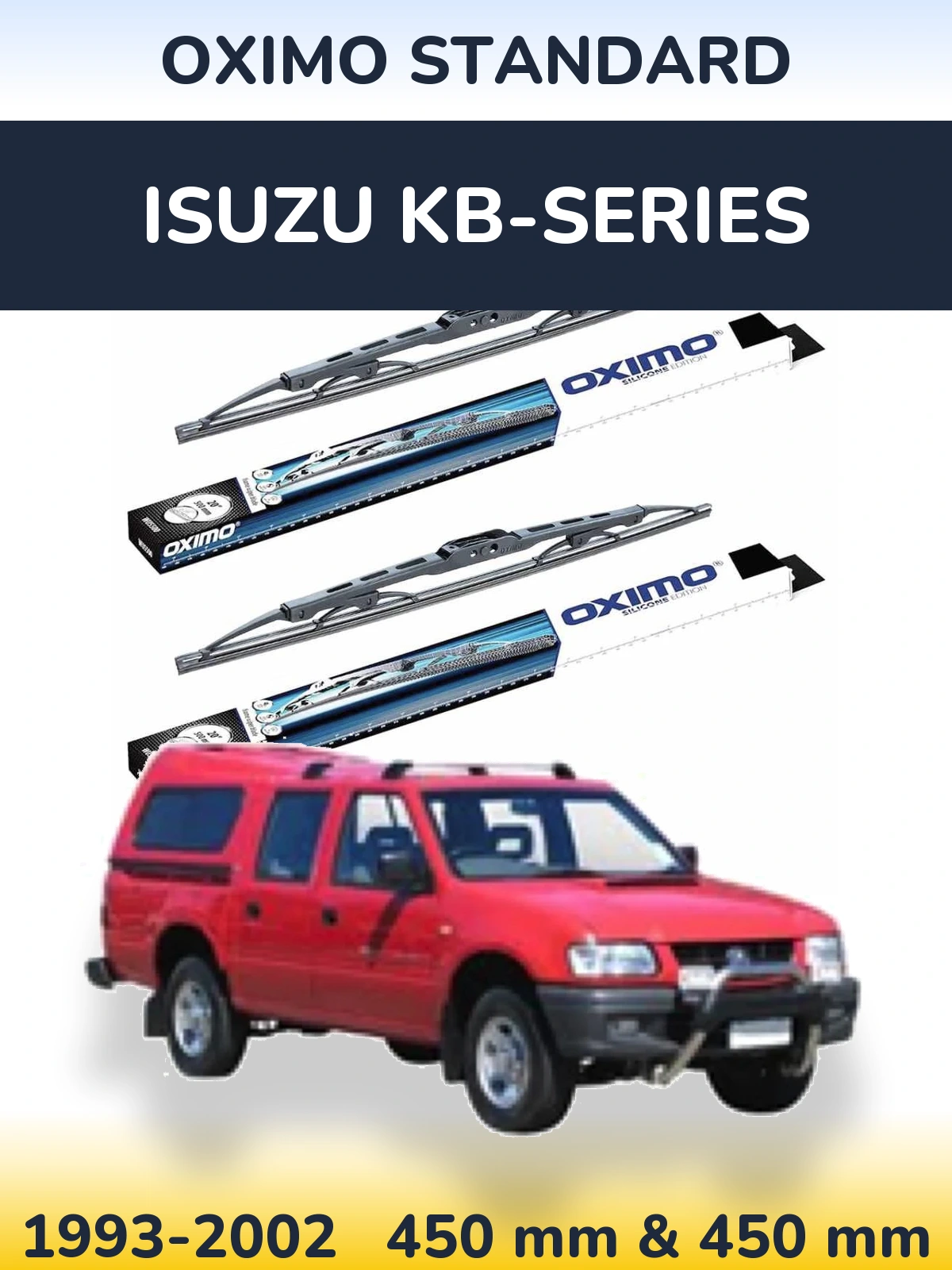 Front wiper blade set Oximo Standard 450 & 450 mm for Isuzu KB-Series 1993-2002