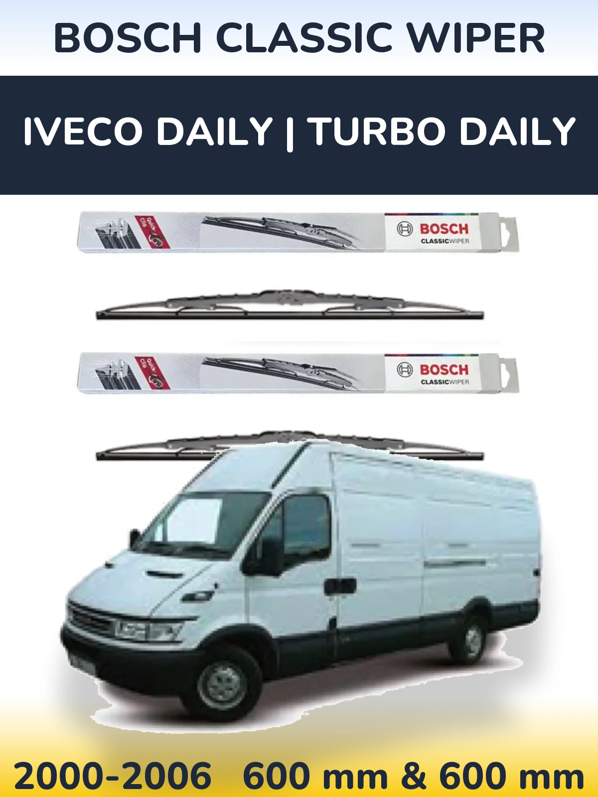 Front wiper blade set BOSCH Classic Wiper 600 & 600 mm for Iveco Daily | Turbo Daily 2000-2006