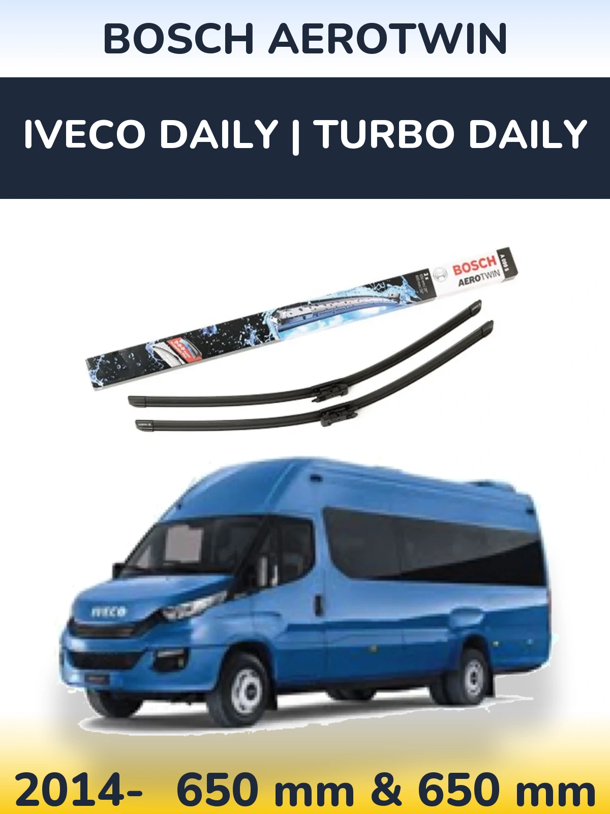 Front wiper blade set BOSCH AeroTwin 650 & 600 mm for Iveco Daily | Turbo Daily 2014-2026
