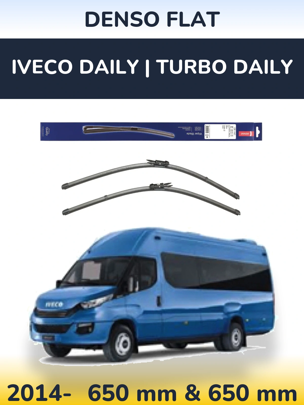 Front wiper blade set Denso Flat 650 & 650 mm for Iveco Daily | Turbo Daily 2014-2026