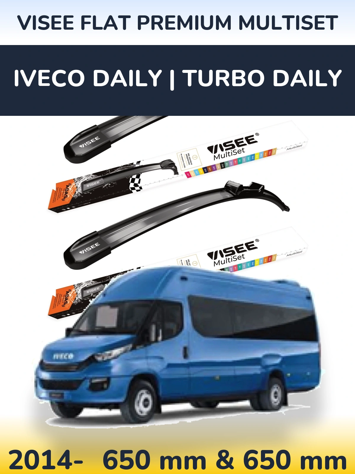 Комплект передних дворников VISEE FLAT PREMIUM MultiSet 650 & 650 мм для Iveco Daily | Turbo Daily 2014-2026