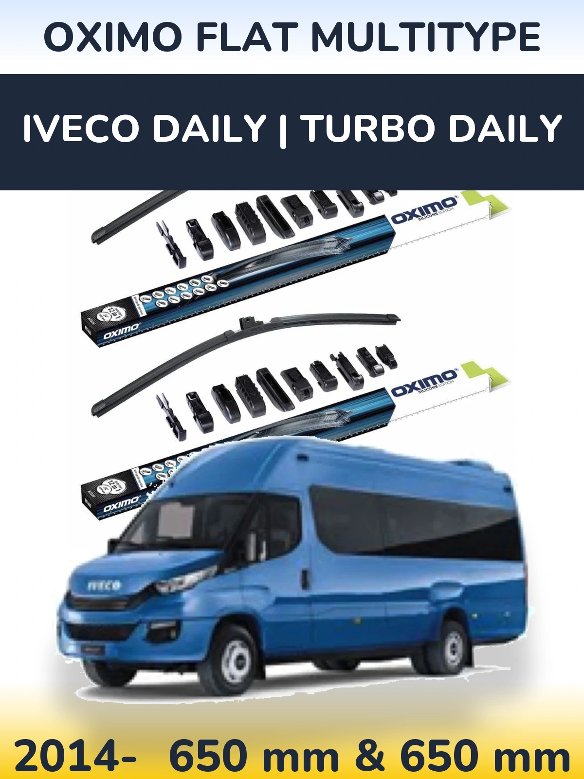 Front wiper blade set Oximo Flat MultiTipoe 650 & 650 mm for Iveco Daily | Turbo Daily 2014-2026