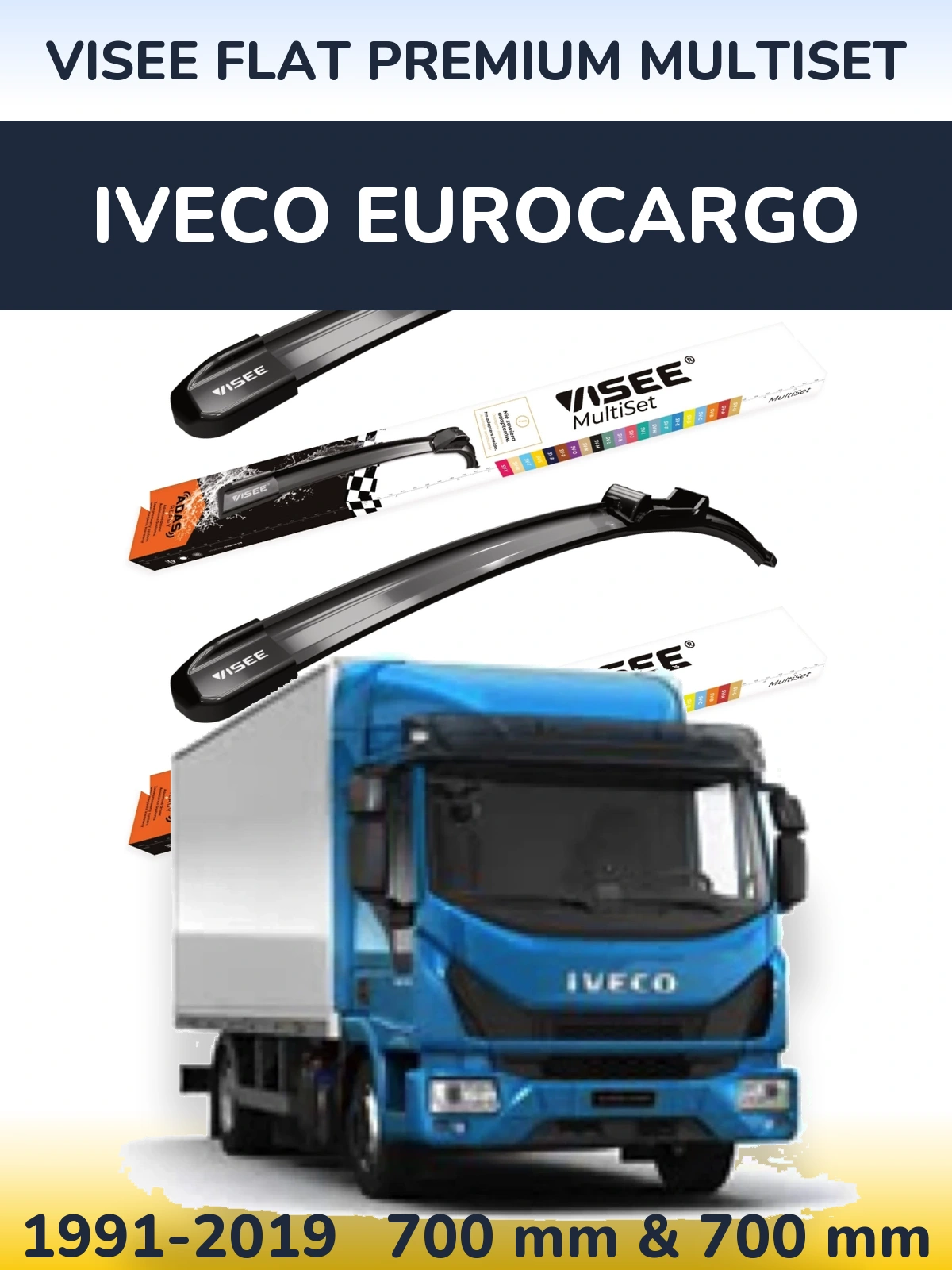 Front wiper blade set VISEE FLAT PREMIUM MultiSet 700 & 700 mm for Iveco EuroCargo 1991-2019