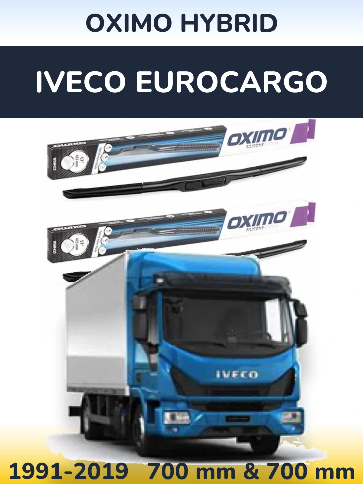 Front wiper blade set Oximo Hybrid 700 & 700 mm for Iveco EuroCargo 1991-2019