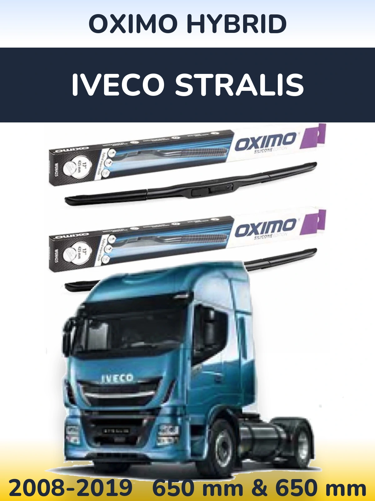 Комплект передних дворников Oximo Hybrid 650 & 650 мм для Iveco Stralis 2008-2019