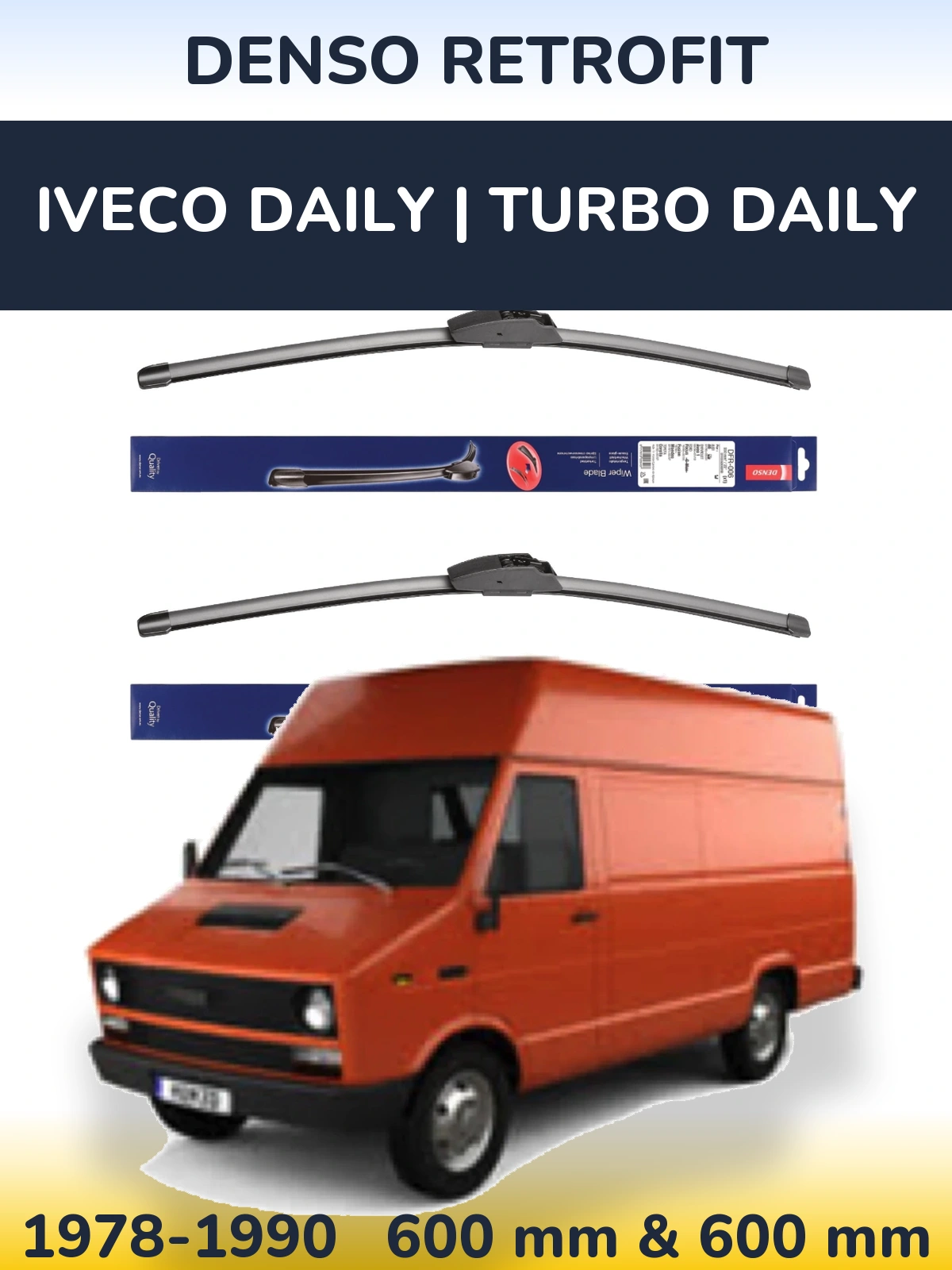 Front wiper blade set Denso Retrofit 600 & 600 mm for Iveco Daily | Turbo Daily 1978-1990