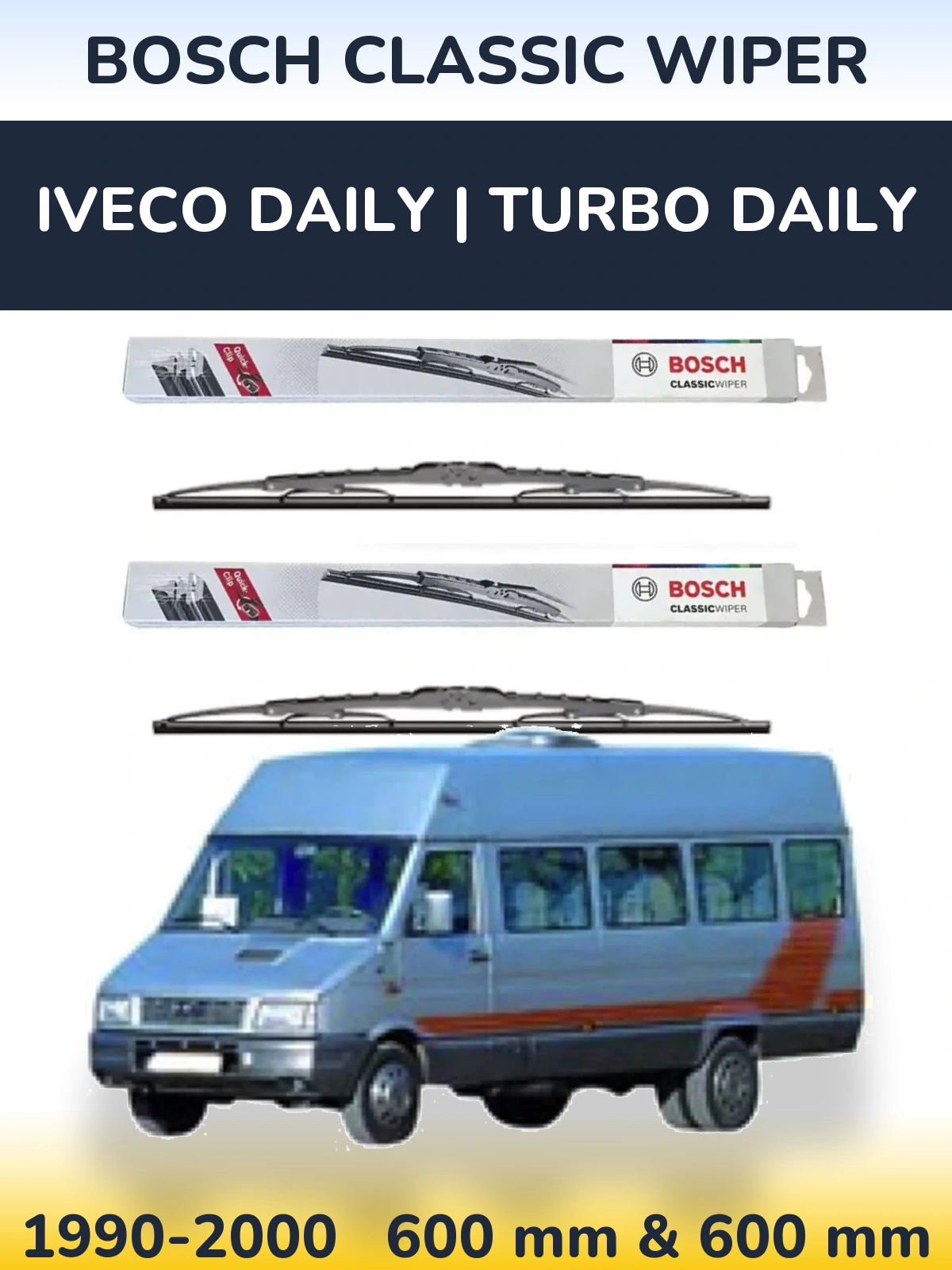 Комплект передніх щіток BOSCH Classic Wiper 600 & 600 мм для Iveco Daily | Turbo Daily 1990-2000