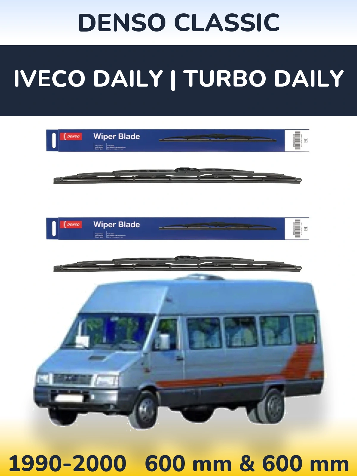 Front wiper blade set Denso Classic 600 & 600 mm for Iveco Daily | Turbo Daily 1990-2000