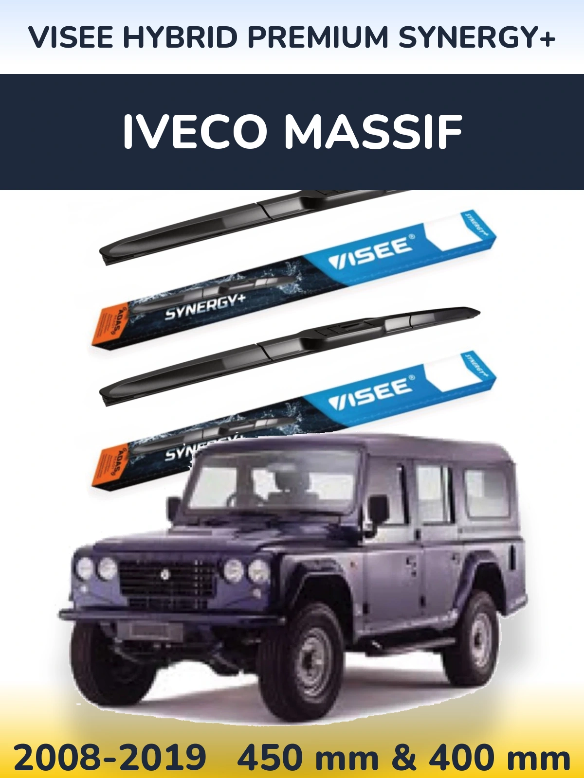 Front wiper blade set VISEE HYBRID PREMIUM SYNERGY+ 450 & 400 mm for Iveco Massif 2008-2019