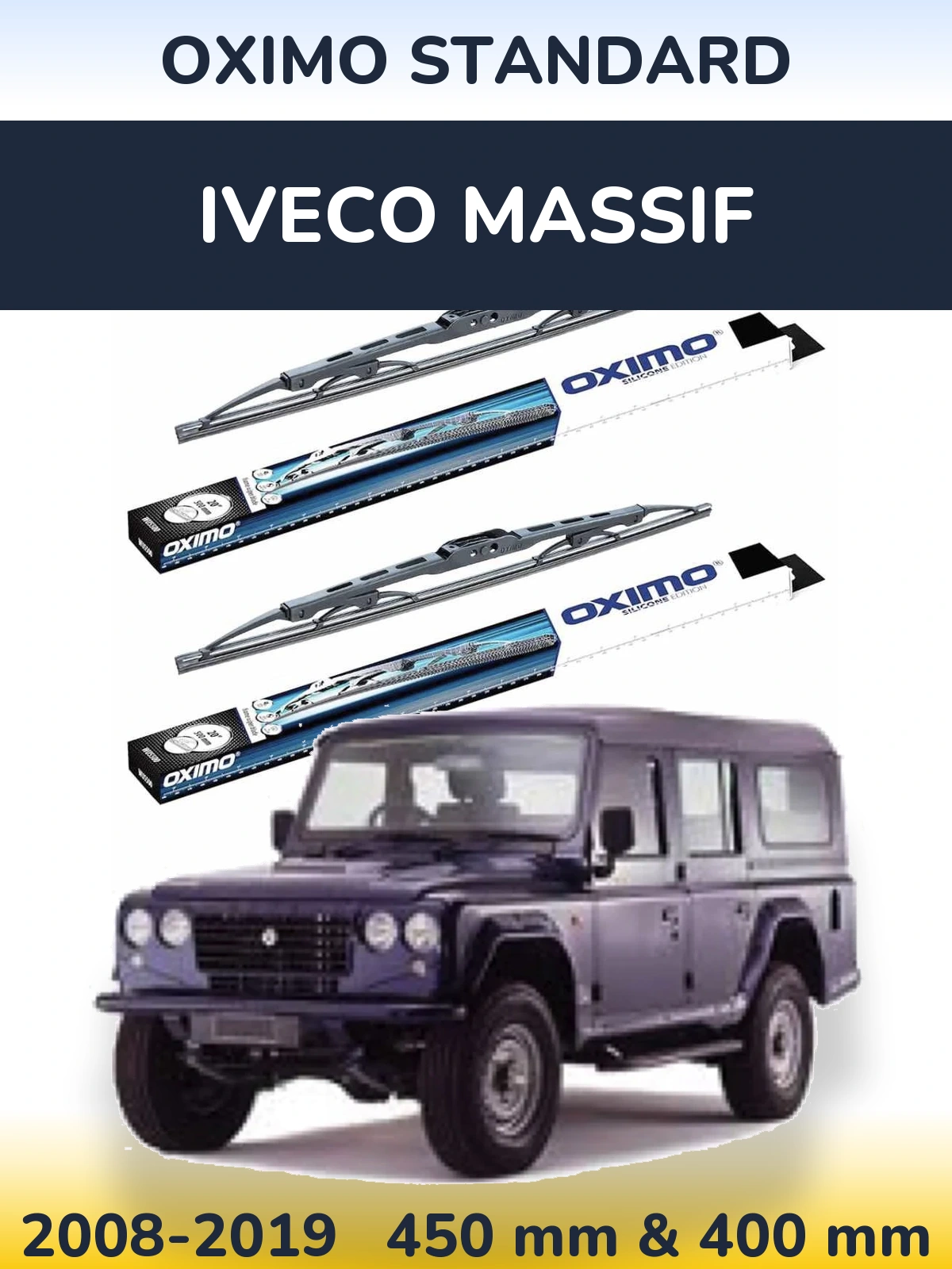 Front wiper blade set Oximo Standard 450 & 400 mm for Iveco Massif 2008-2019