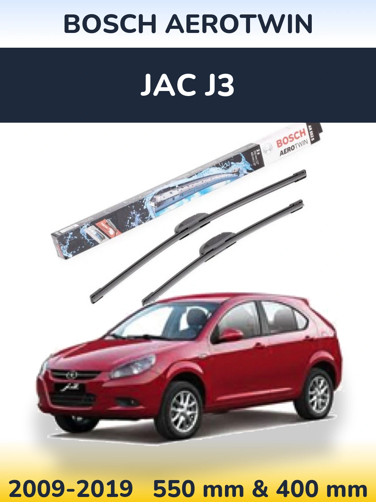 Front wiper blade set BOSCH AeroTwin 550 & 400 mm for JAC J3 2009-2019