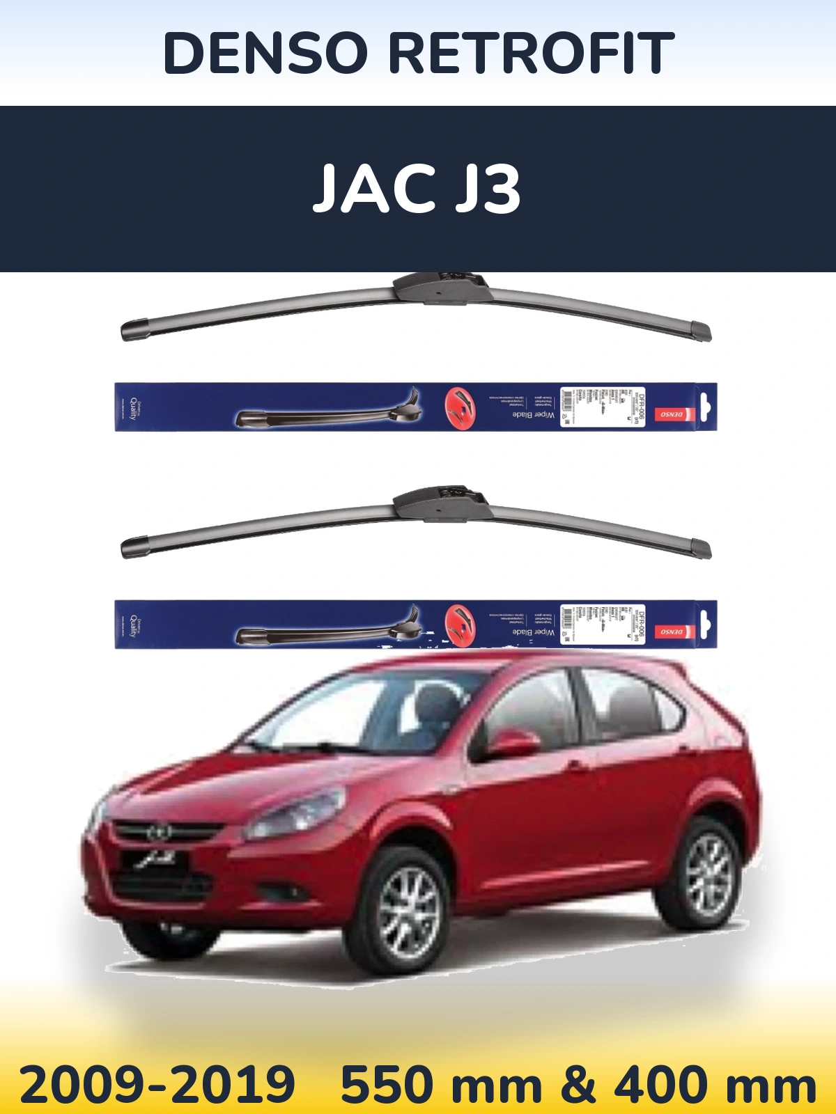 Front wiper blade set Denso Retrofit 550 & 400 mm for JAC J3 2009-2019