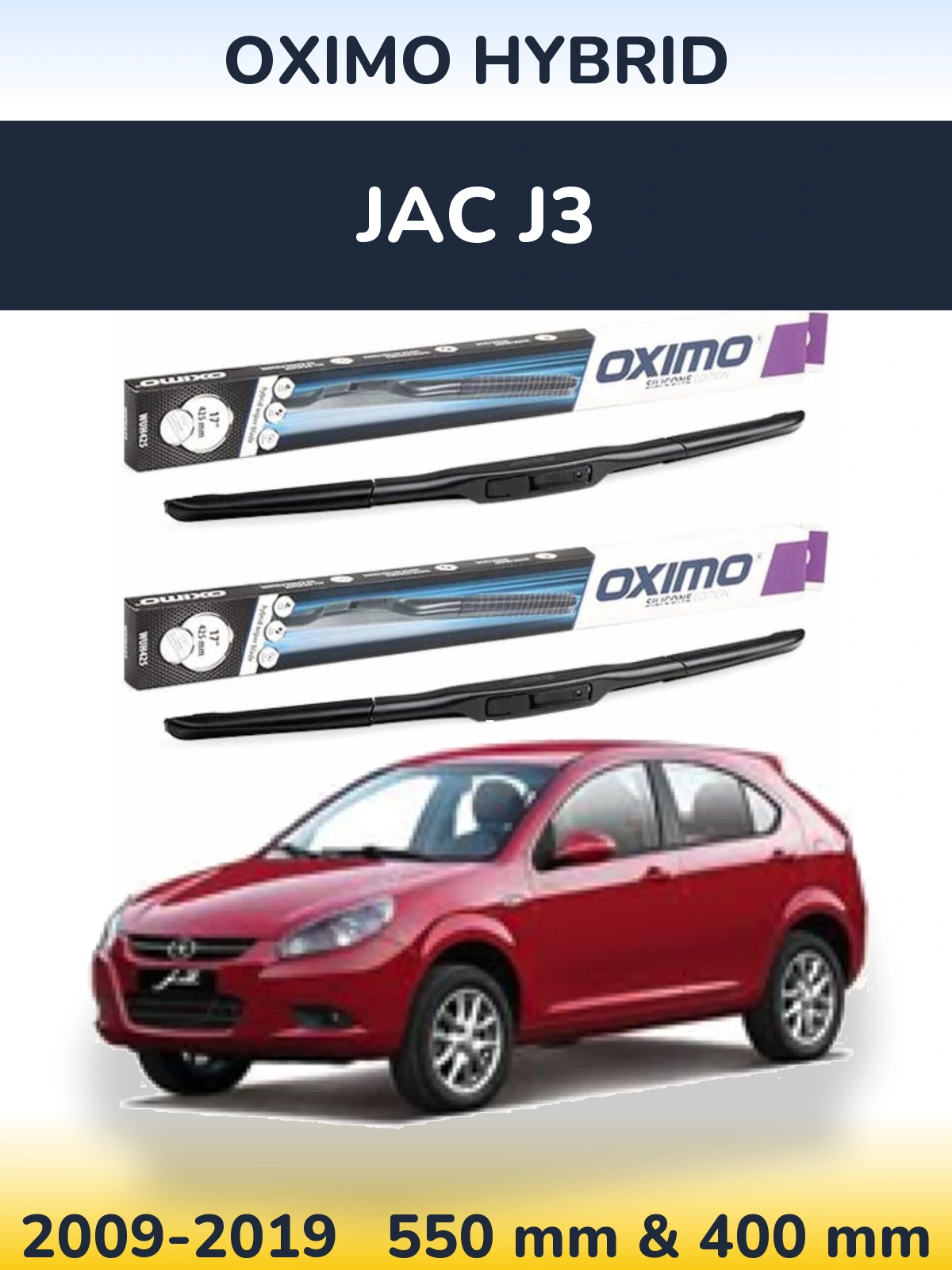 Front wiper blade set Oximo Hybrid 550 & 400 mm for JAC J3 2009-2019