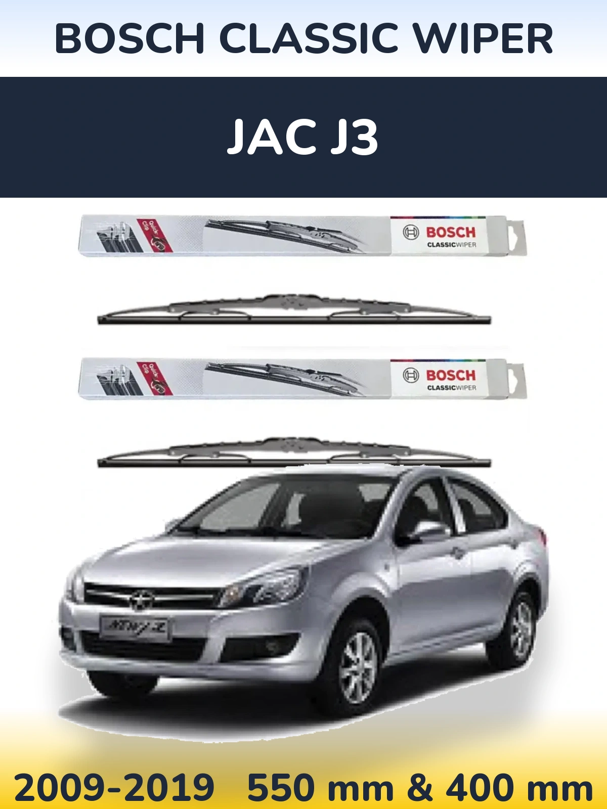 Front wiper blade set BOSCH Classic Wiper 550 & 400 mm for JAC J3 2009-2019