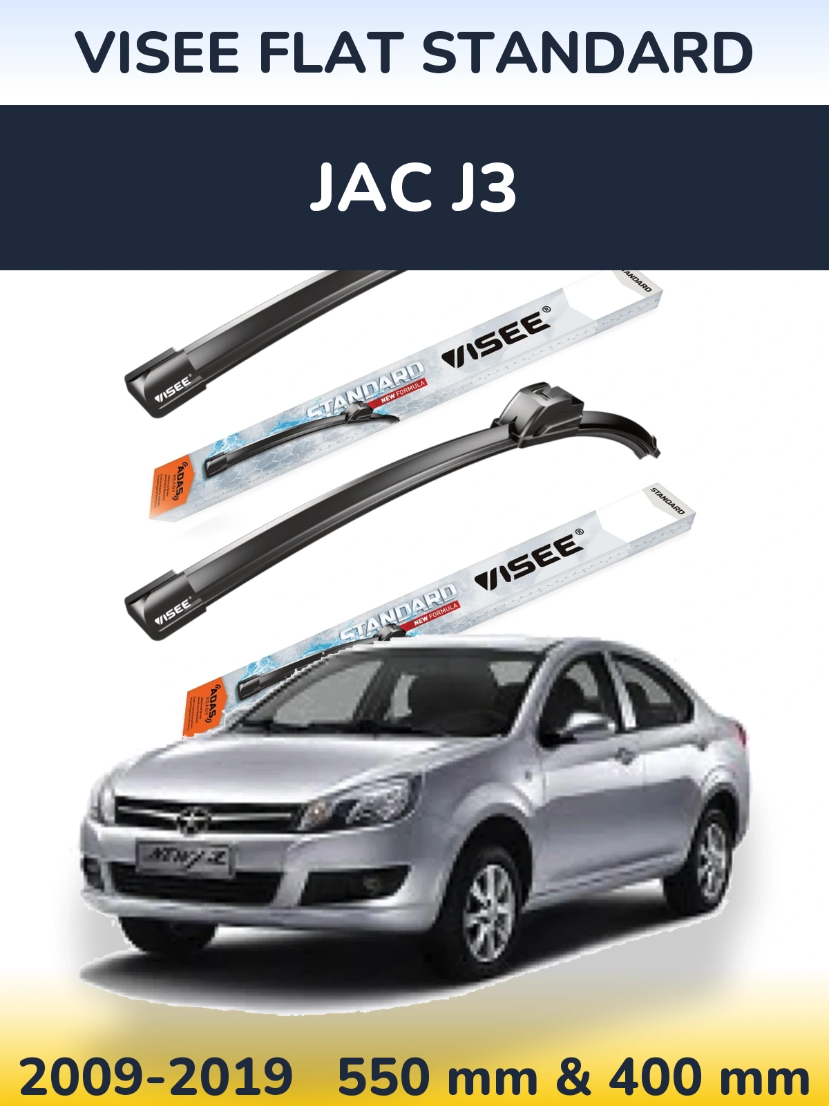 Front wiper blade set VISEE FLAT STANDARD 550 & 400 mm for JAC J3 2009-2019