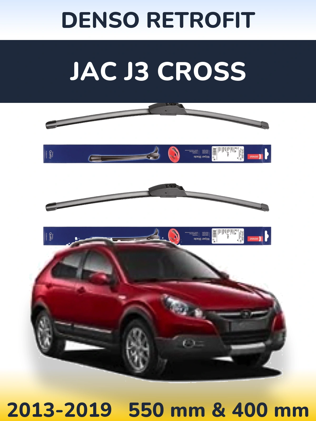 Front wiper blade set Denso Retrofit 550 & 400 mm for JAC J3 Cross 2013-2019