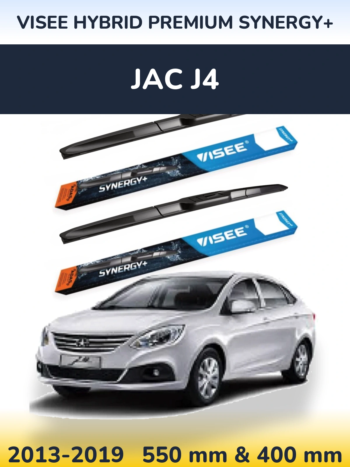 Front wiper blade set VISEE HYBRID PREMIUM SYNERGY+ 550 & 400 mm for JAC J4 2013-2019