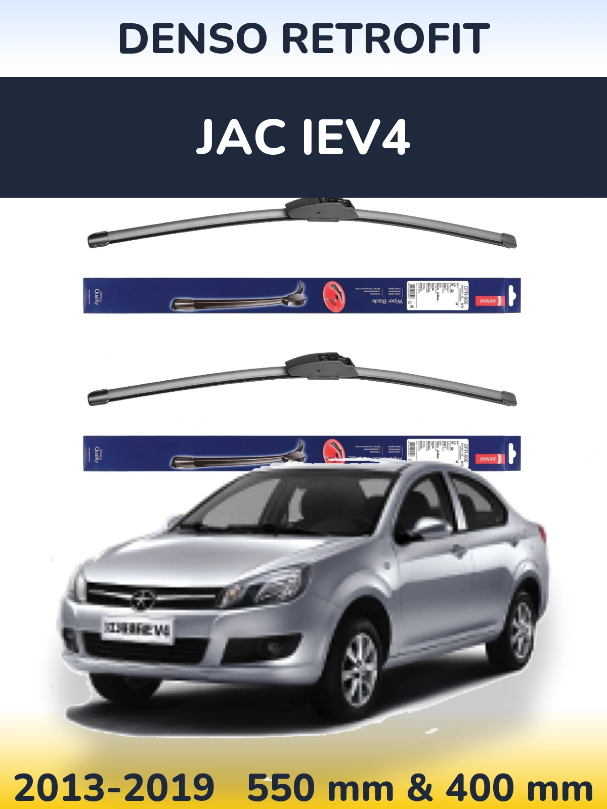 Front wiper blade set Denso Retrofit 550 & 400 mm for JAC iEV4 2013-2019