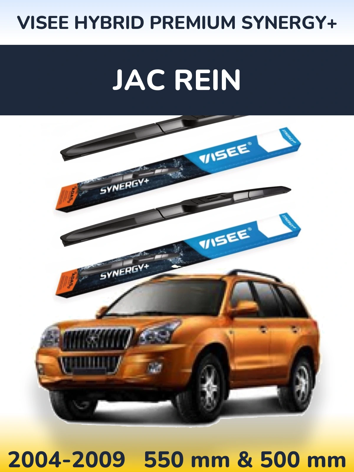 Front wiper blade set VISEE HYBRID PREMIUM SYNERGY+ 550 & 500 mm for JAC Rein 2004-2009