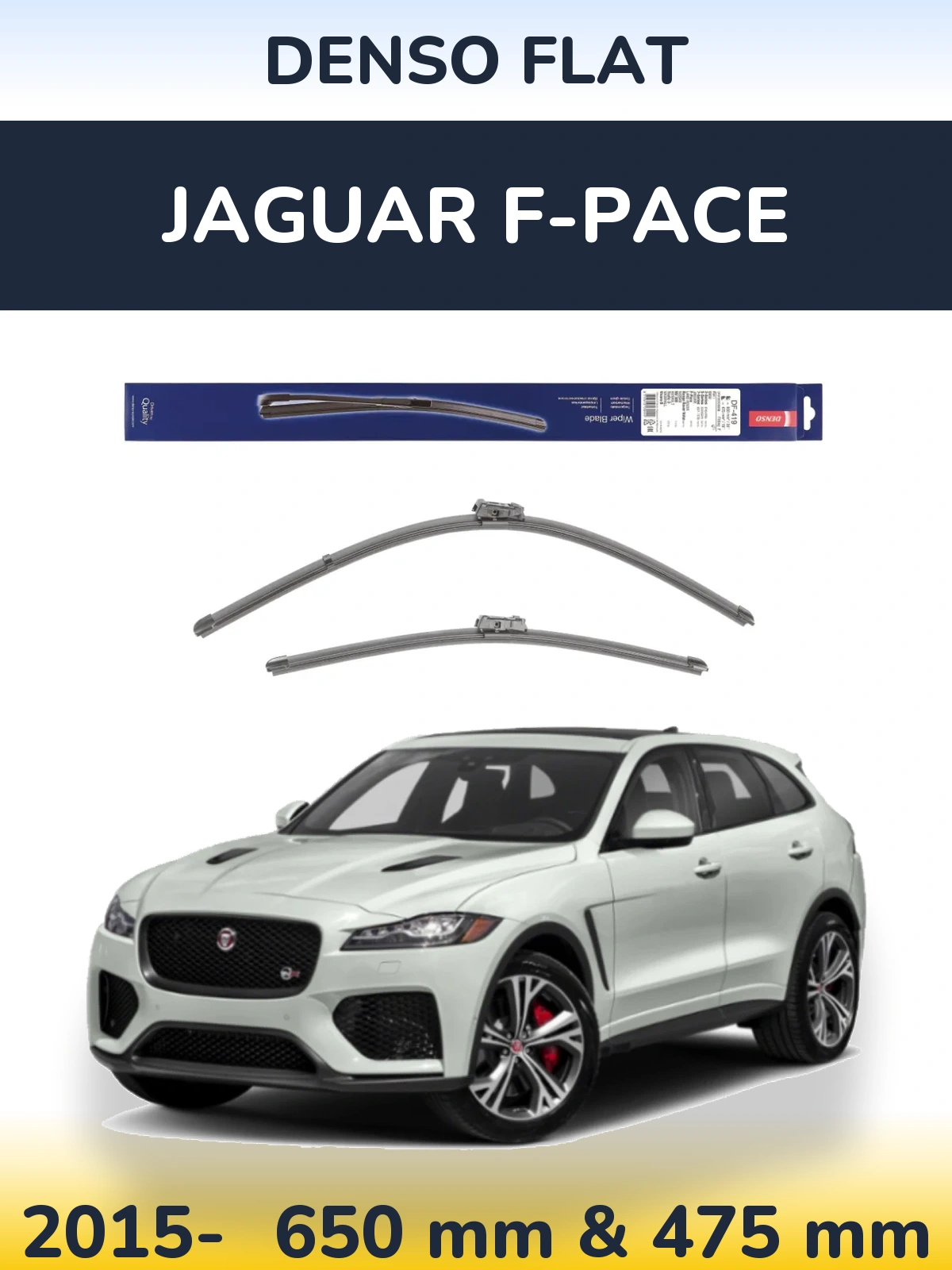 Front wiper blade set Denso Flat 650 & 475 mm for Jaguar F-Pace 2015-2026