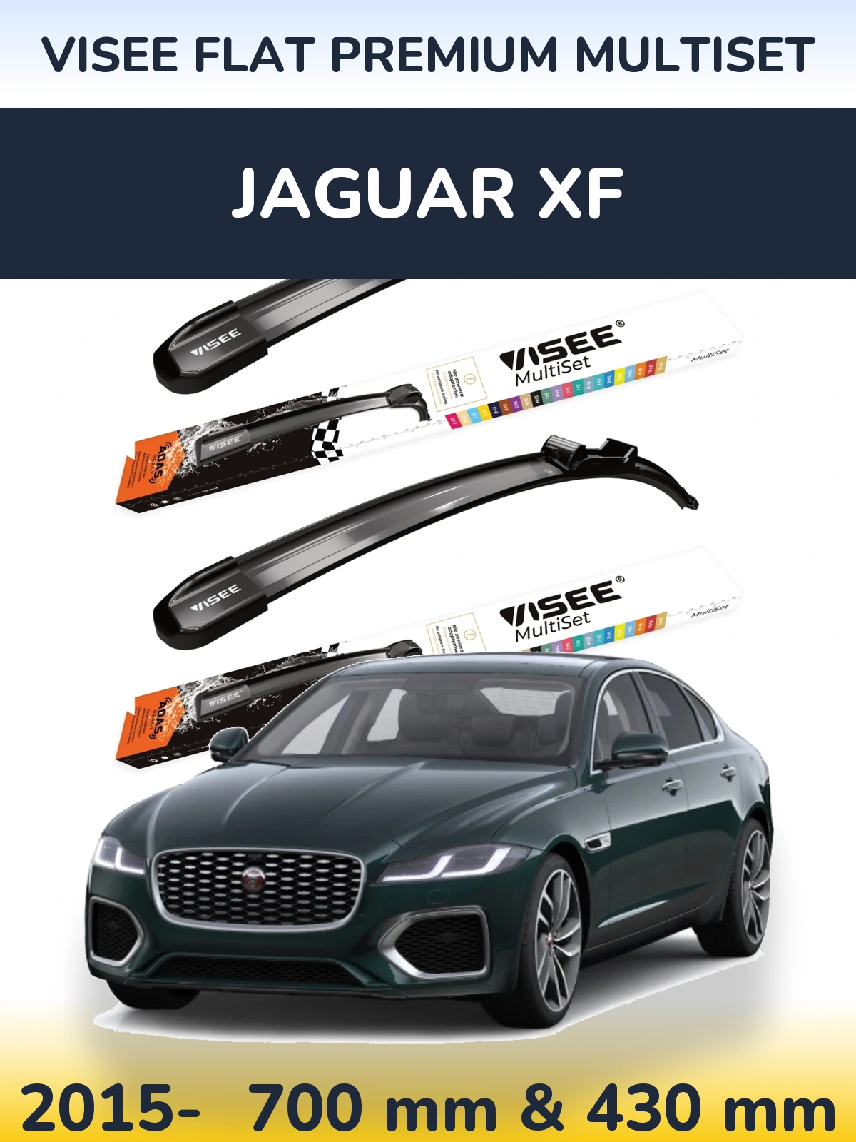 Комплект передніх щіток VISEE FLAT PREMIUM MultiSet 700 & 430 мм для Jaguar XF 2015-2026