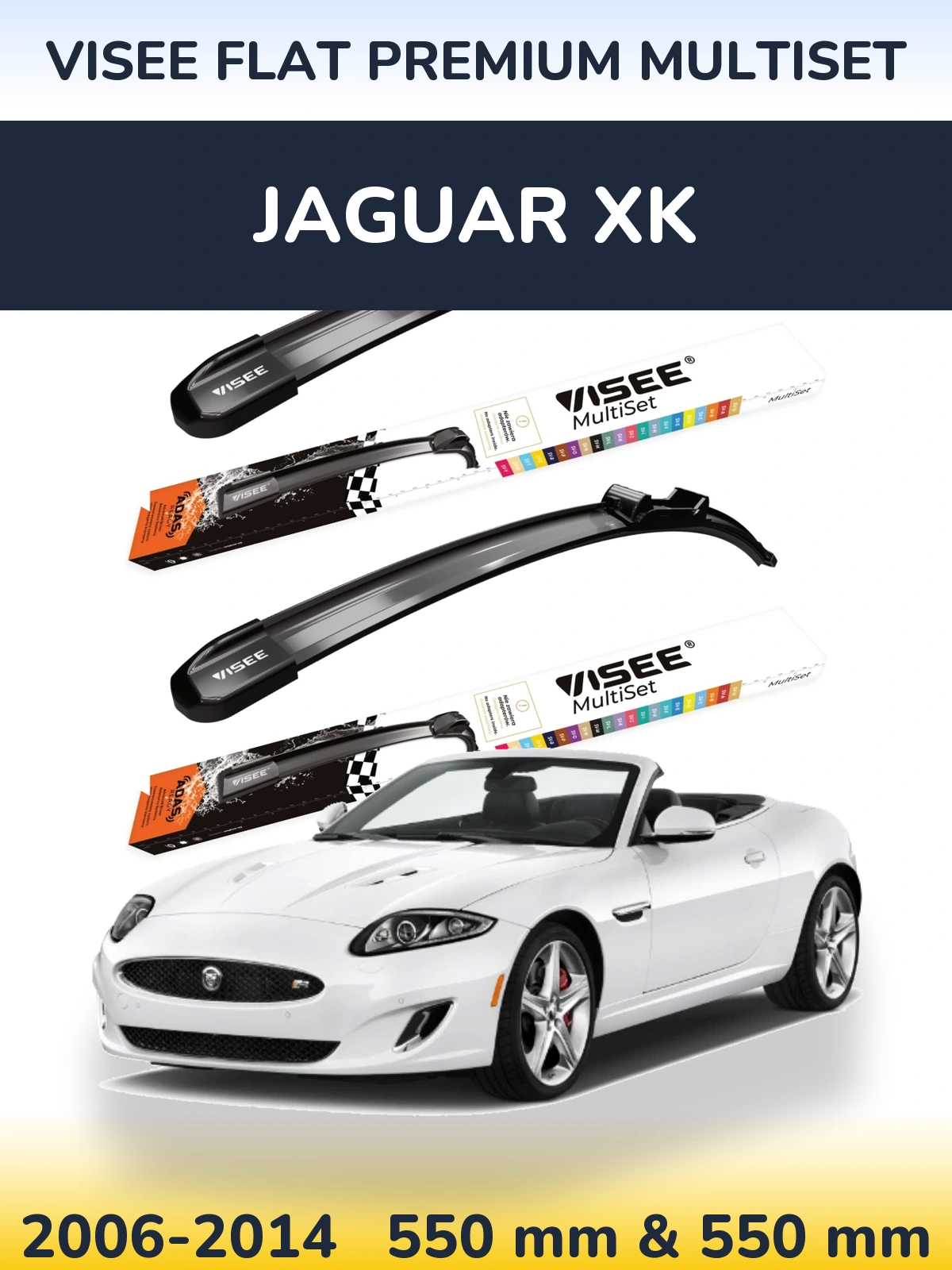 Front wiper blade set VISEE FLAT PREMIUM MultiSet 550 & 550 mm for Jaguar XK 2006-2014