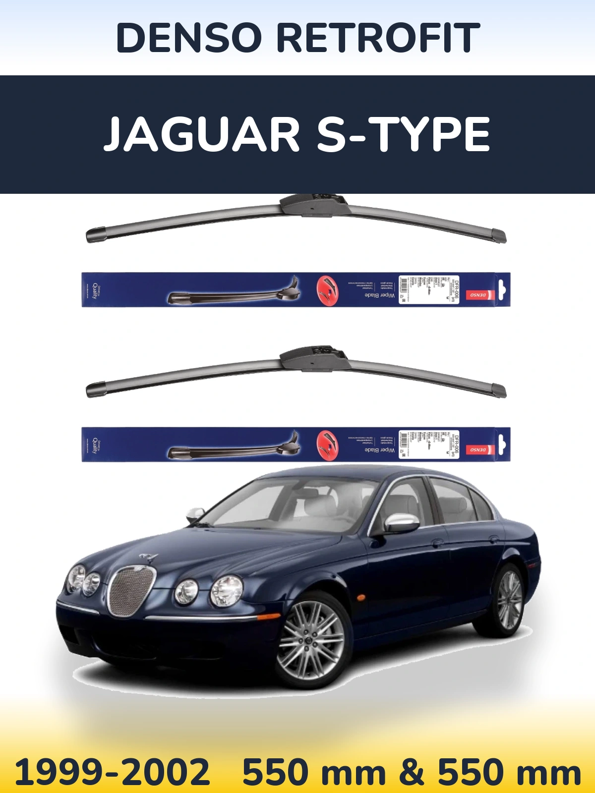 Front wiper blade set Denso Retrofit 550 & 550 mm for Jaguar S-Tipoe 1999-2002