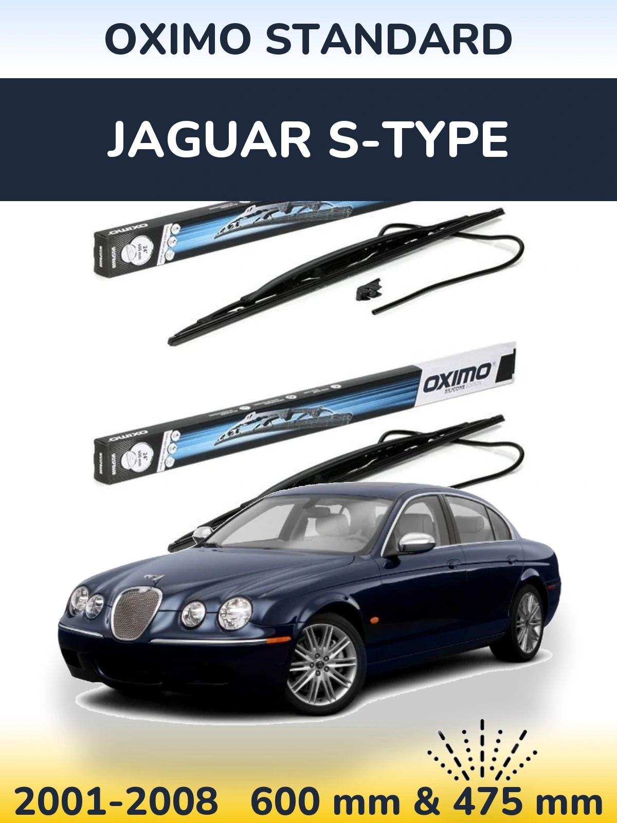 Front wiper blade set Oximo Standard 600 & 450 mm for Jaguar S-Tipoe 2001-2008
