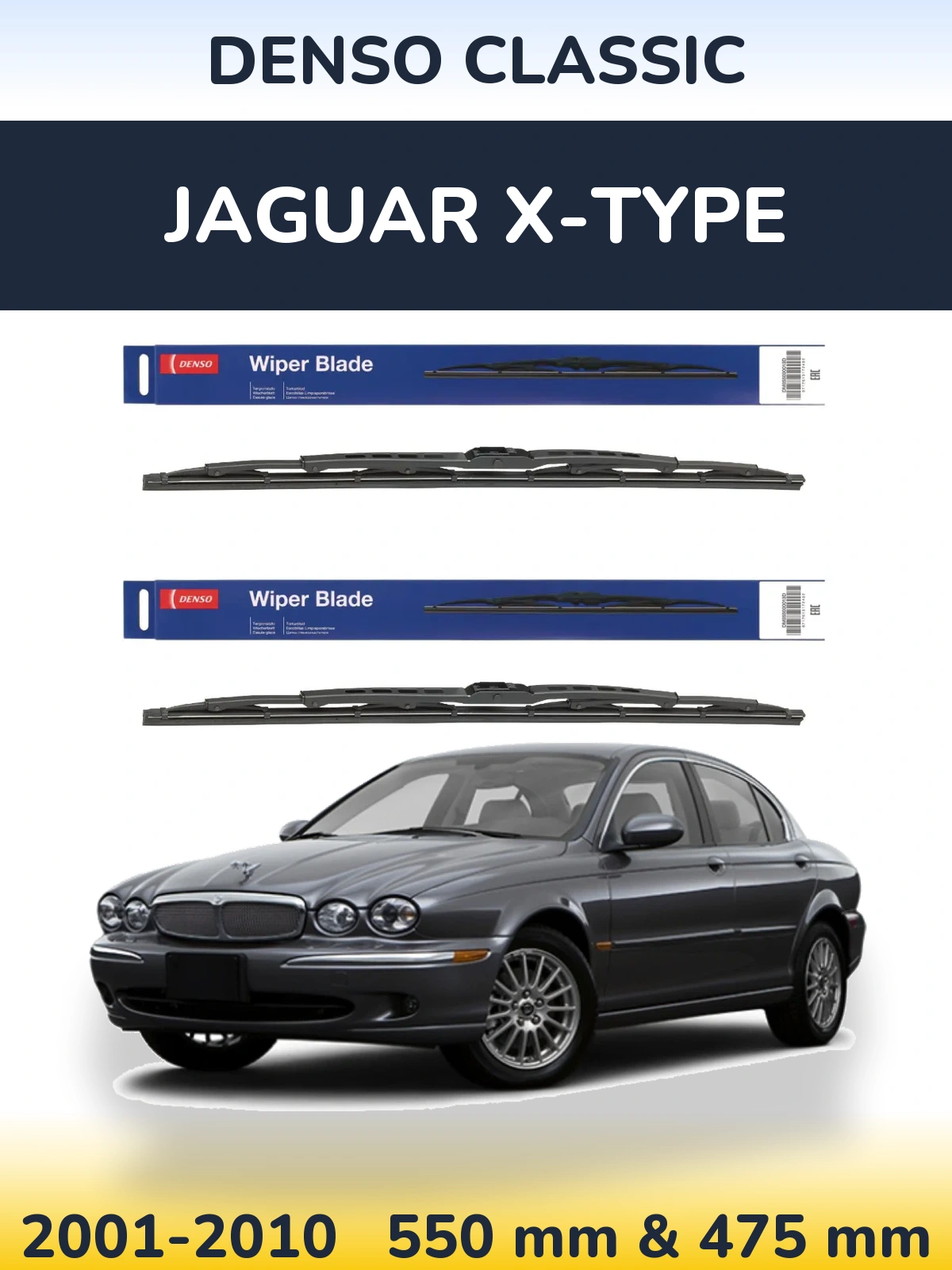Front wiper blade set Denso Classic 550 & 475 mm for Jaguar X-Typee 2001-2010