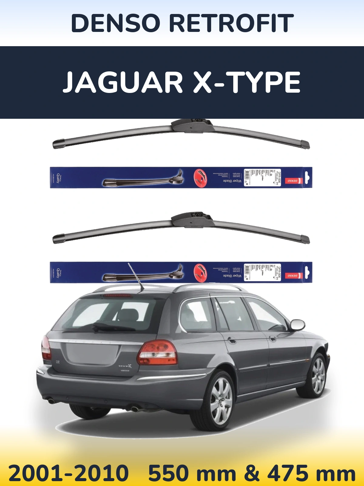 Front wiper blade set Denso Retrofit 550 & 475 mm for Jaguar X-Tipoe 2001-2010